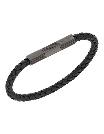 TKS Braided Leather Bracelet in Black