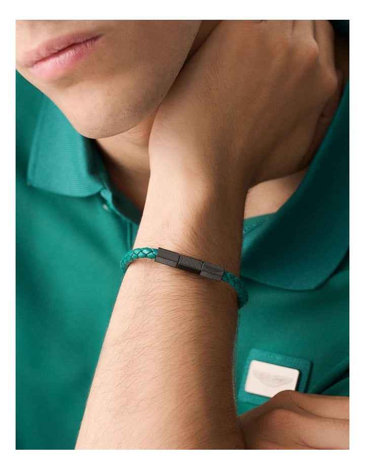 TKS Braided Leather Bracelet in Podium Green