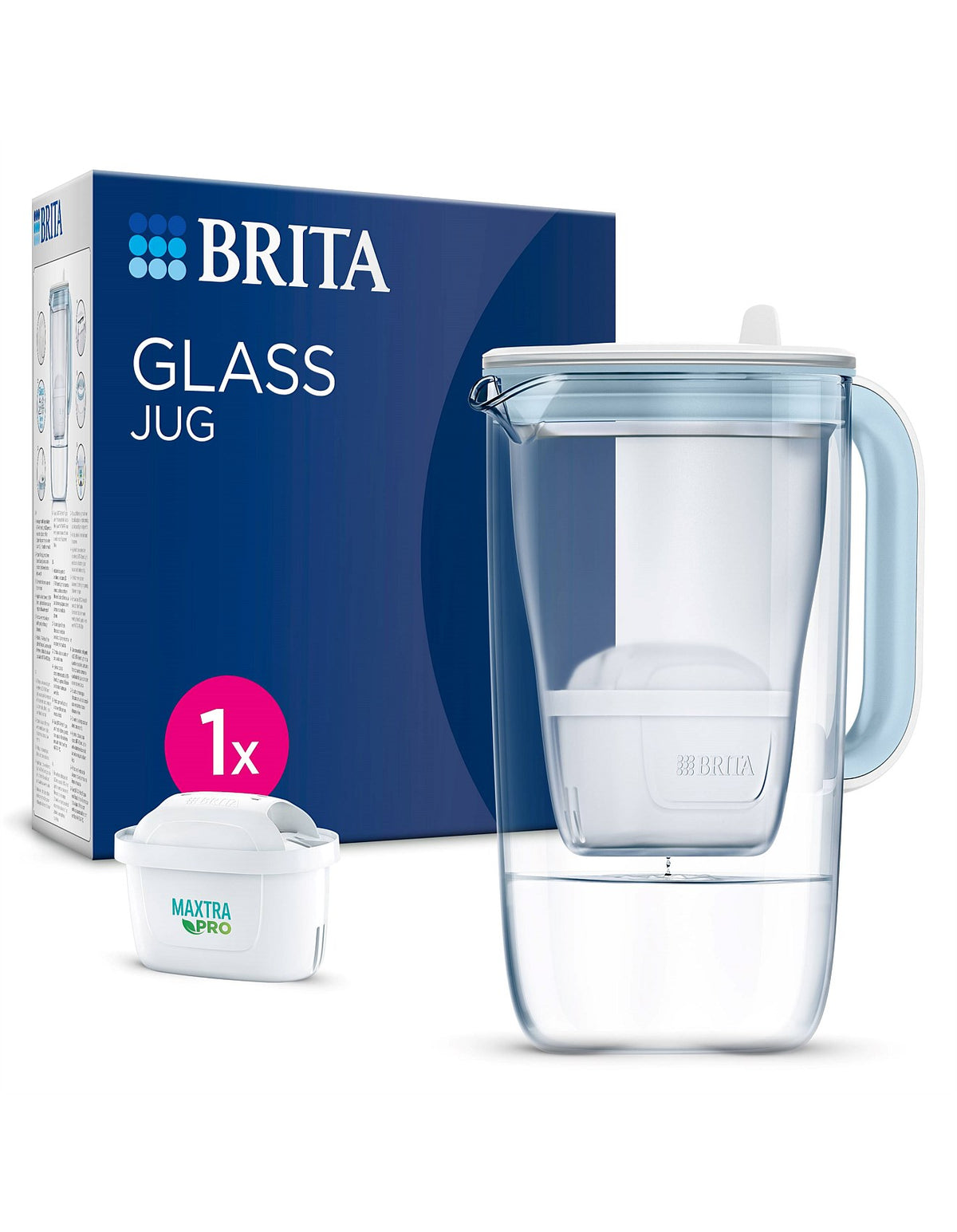 GLASS WATER FILTER JUG 2.5L BLUE