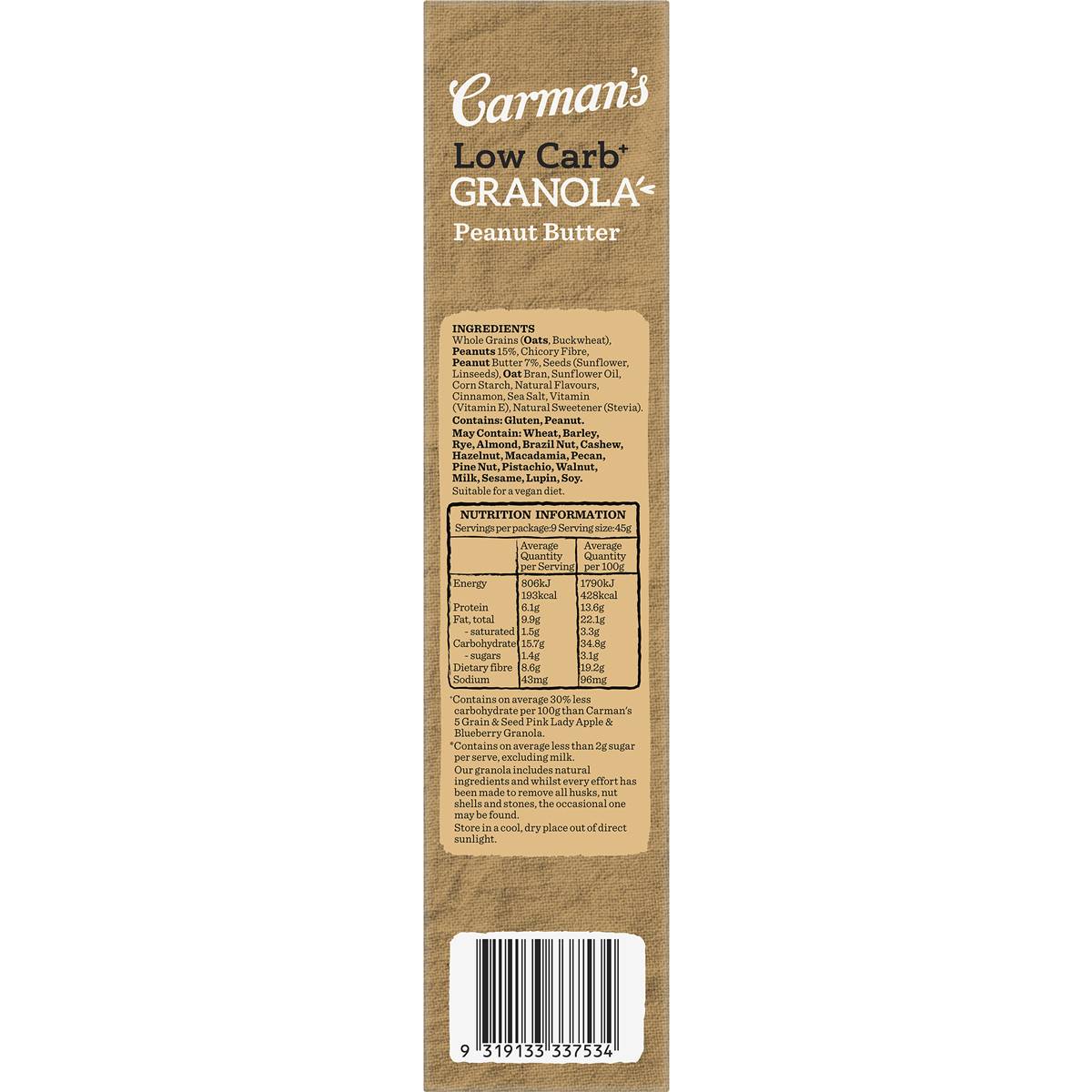 Carman's Granola Low Carb Peanut Butter 425g