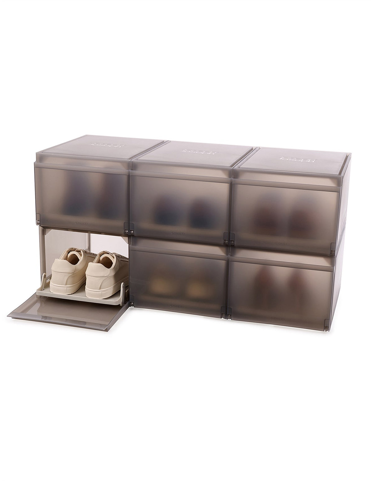 ShoeCase 37.5cm x 27.9cm x 21.7cm Set of 6 Stackable Shoe Storage Boxes Grey