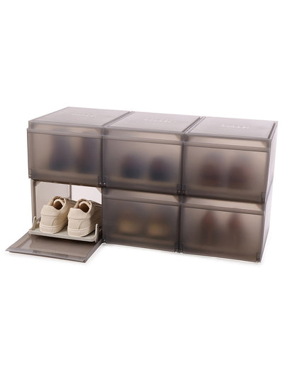 ShoeCase 37.5cm x 27.9cm x 21.7cm Set of 6 Stackable Shoe Storage Boxes Grey