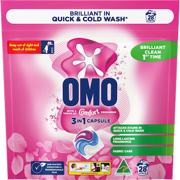 OMO Touch Of Comfort Laundry Liquid Capsules Detergent 28 pack