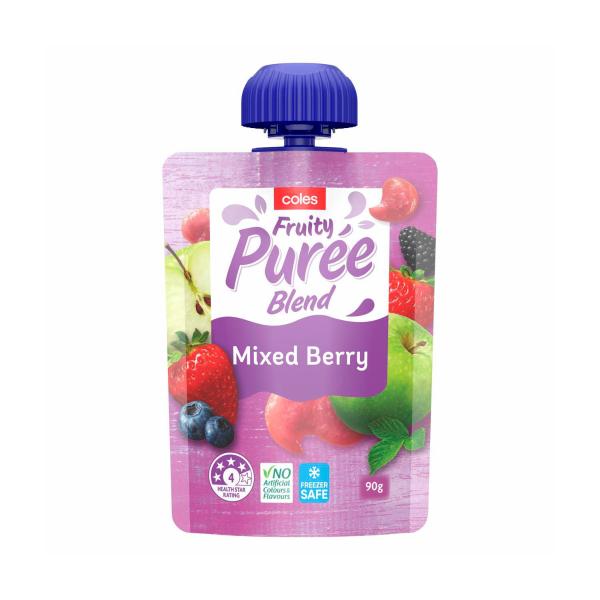COLES FRUIT PUREE MIXED BERRY 90G