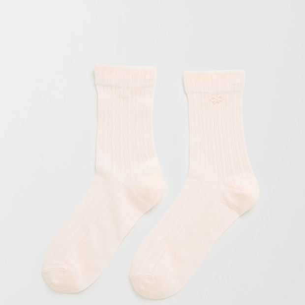 Australian Cotton Blend Pearl Bow Trim Crew Pointelle Socks