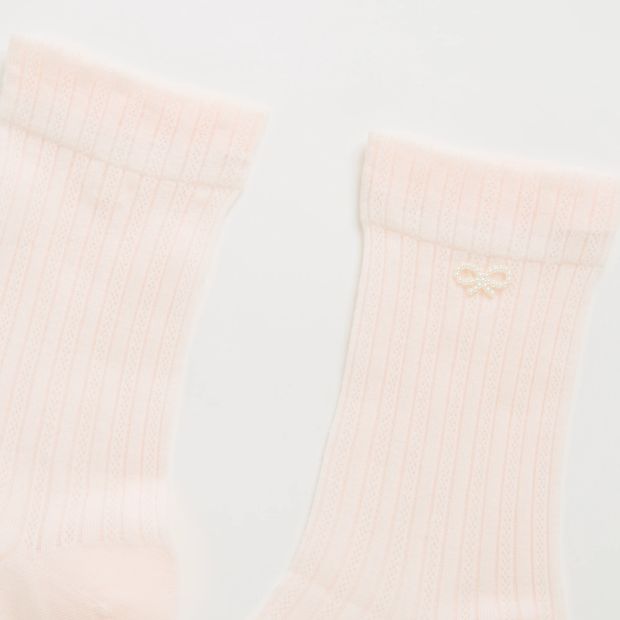 Australian Cotton Blend Pearl Bow Trim Crew Pointelle Socks