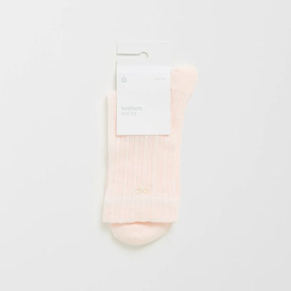 Australian Cotton Blend Pearl Bow Trim Crew Pointelle Socks