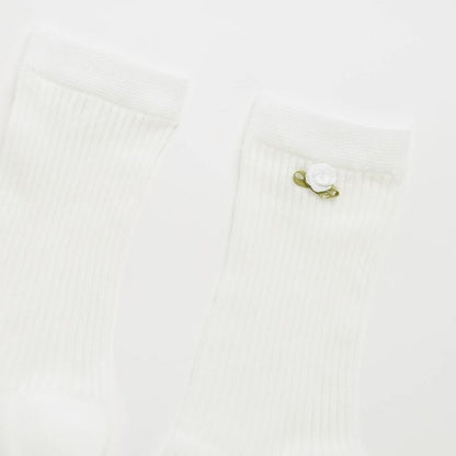 Australian Cotton Blend Rosette Trim Pointelle Crew Socks