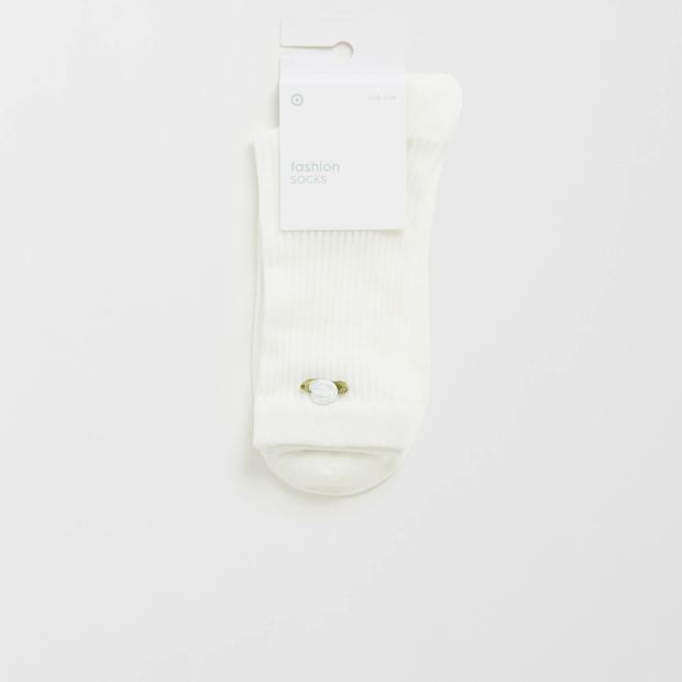 Australian Cotton Blend Rosette Trim Pointelle Crew Socks