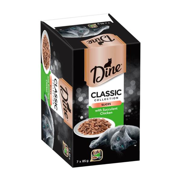 DINE CLASSIC COLLECTION ADULT WET CAT FOOD SLICES WITH SUCCULENT CHICKEN 7X85G TRAYS
