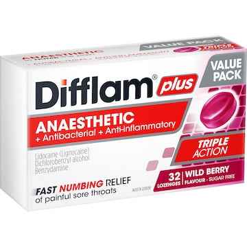 Difflam Plus Triple Action Wild Berry Flavour 32 pack