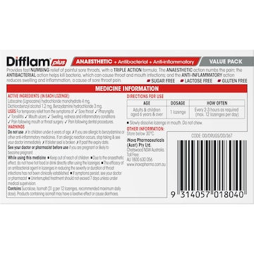 Difflam Plus Triple Action Wild Berry Flavour 32 pack