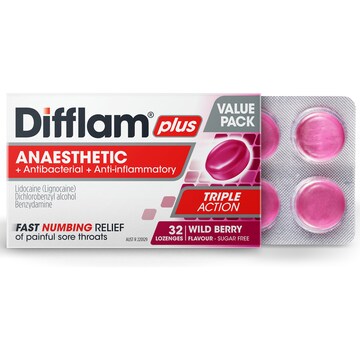Difflam Plus Triple Action Wild Berry Flavour 32 pack