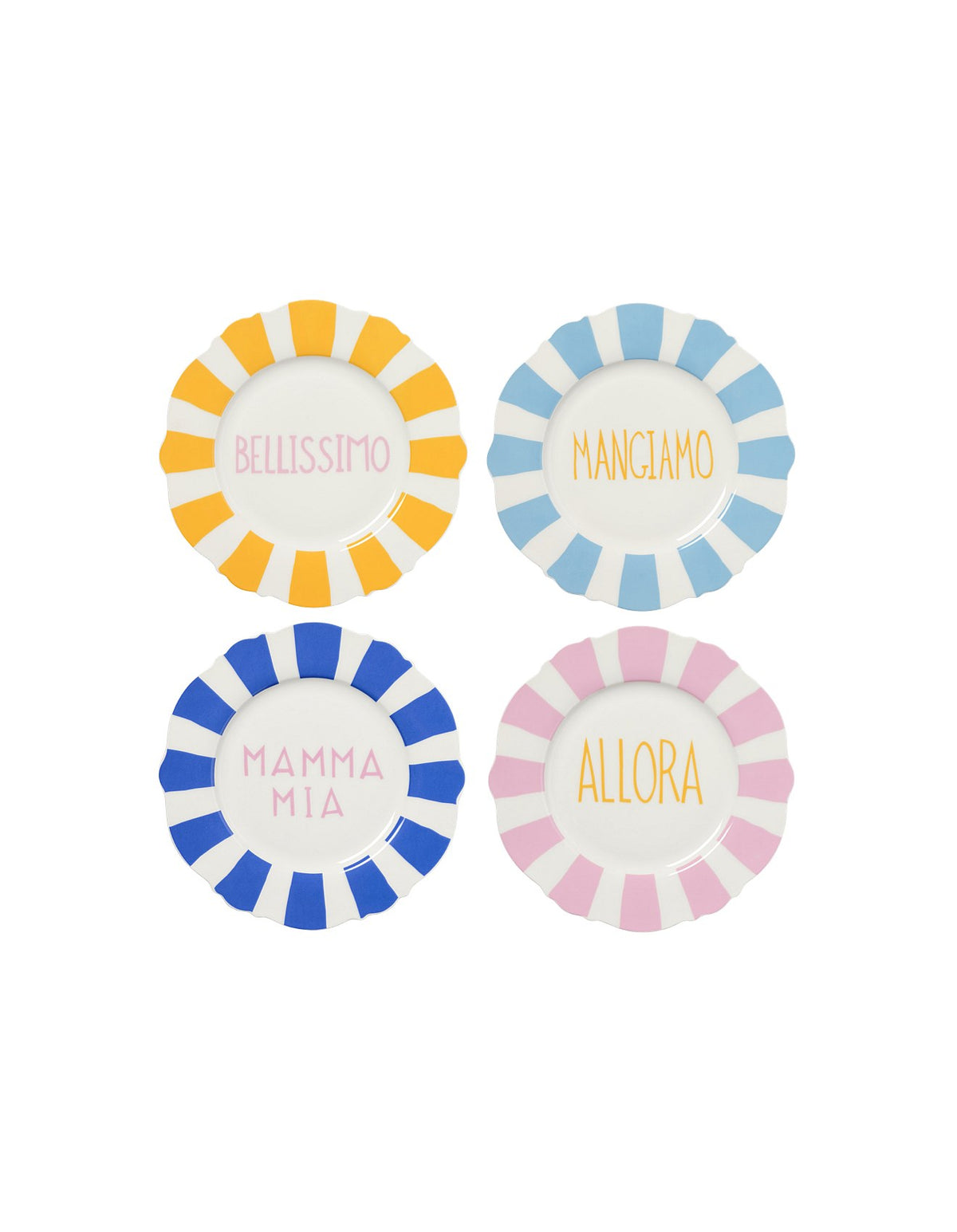 Mamma Mia 27.5cm Set of 4 New Bone China Dinner Plates Multi