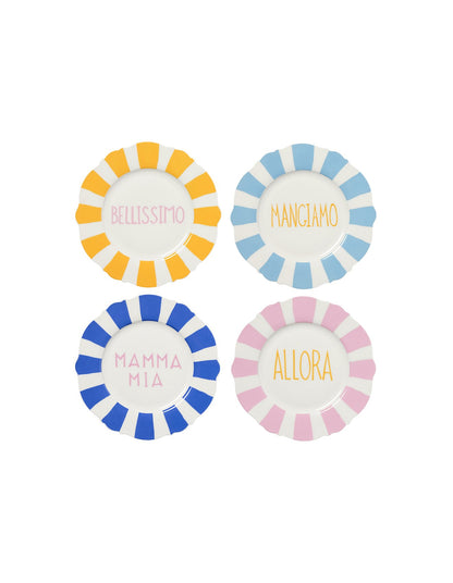 Mamma Mia 27.5cm Set of 4 New Bone China Dinner Plates Multi