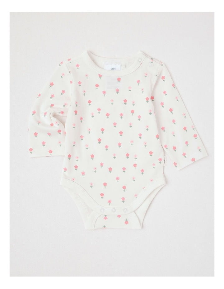 Essential Jersey Disty Floral Bodysuit in White
