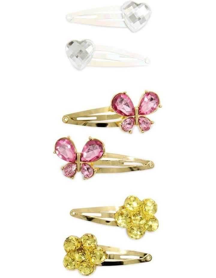 Butterfly & Heart Snapclip 6 Pack in Multi