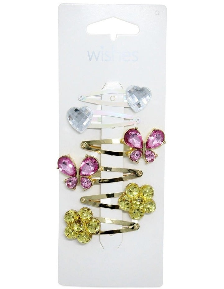 Butterfly & Heart Snapclip 6 Pack in Multi