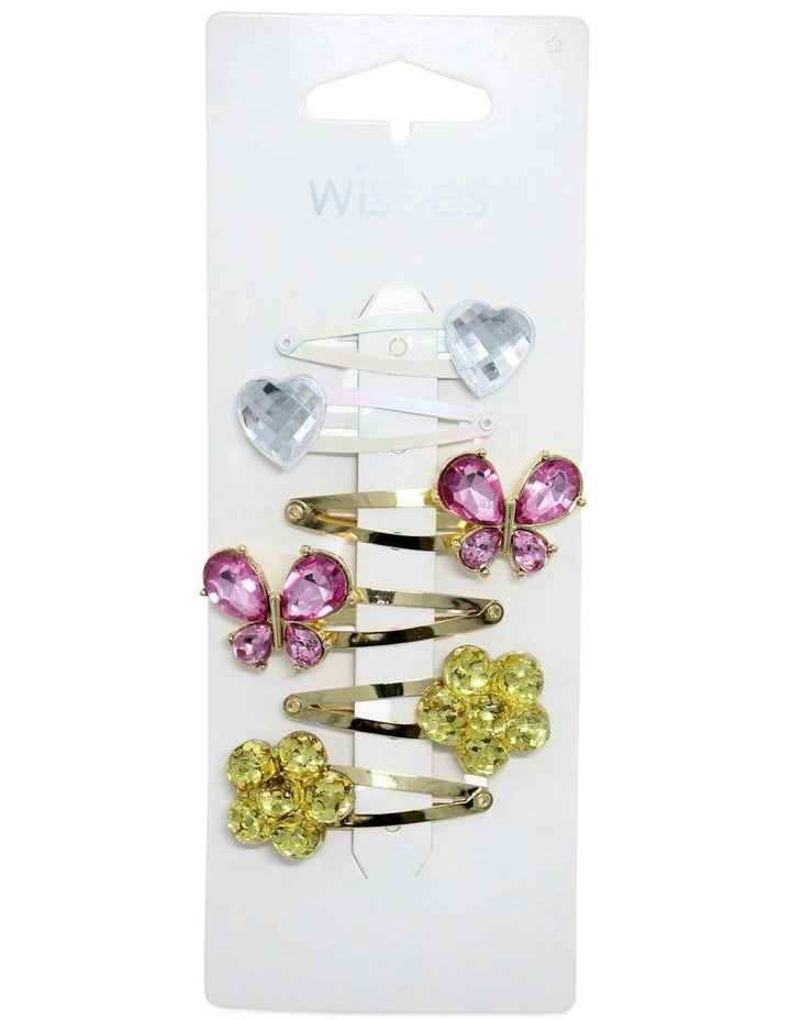 Butterfly & Heart Snapclip 6 Pack in Multi