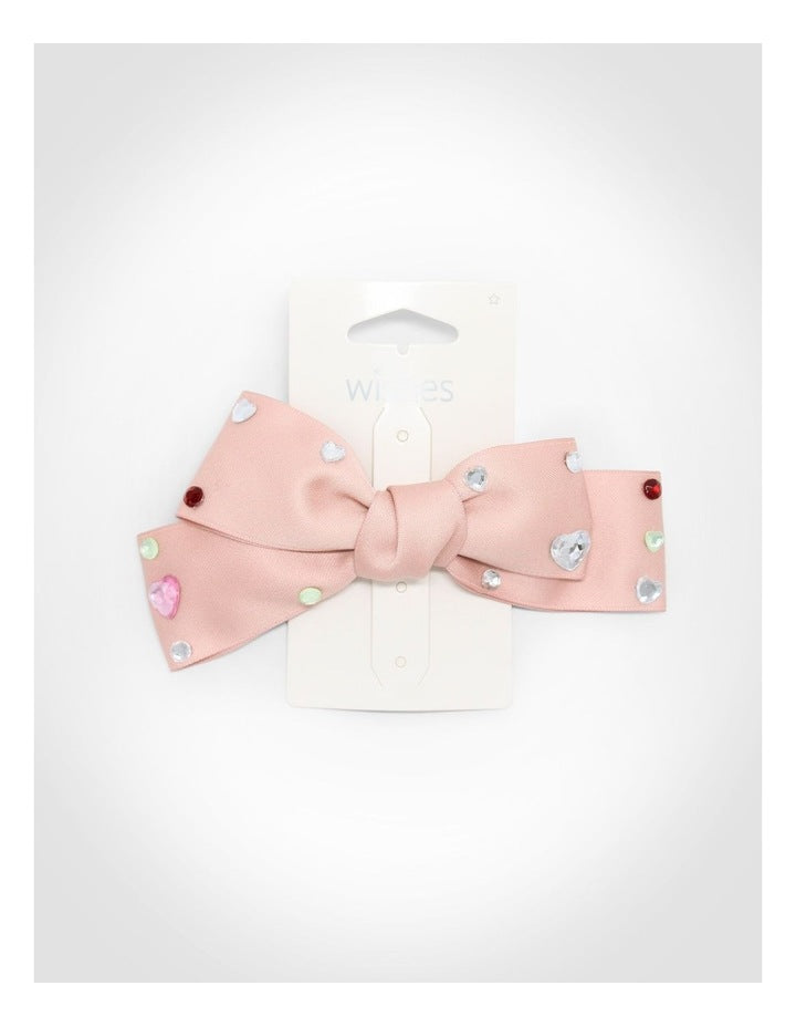 Pink Bow Beret Clip in Multi