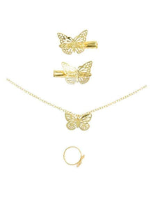 Gold Metal Butterfly Jewel Set in Multi