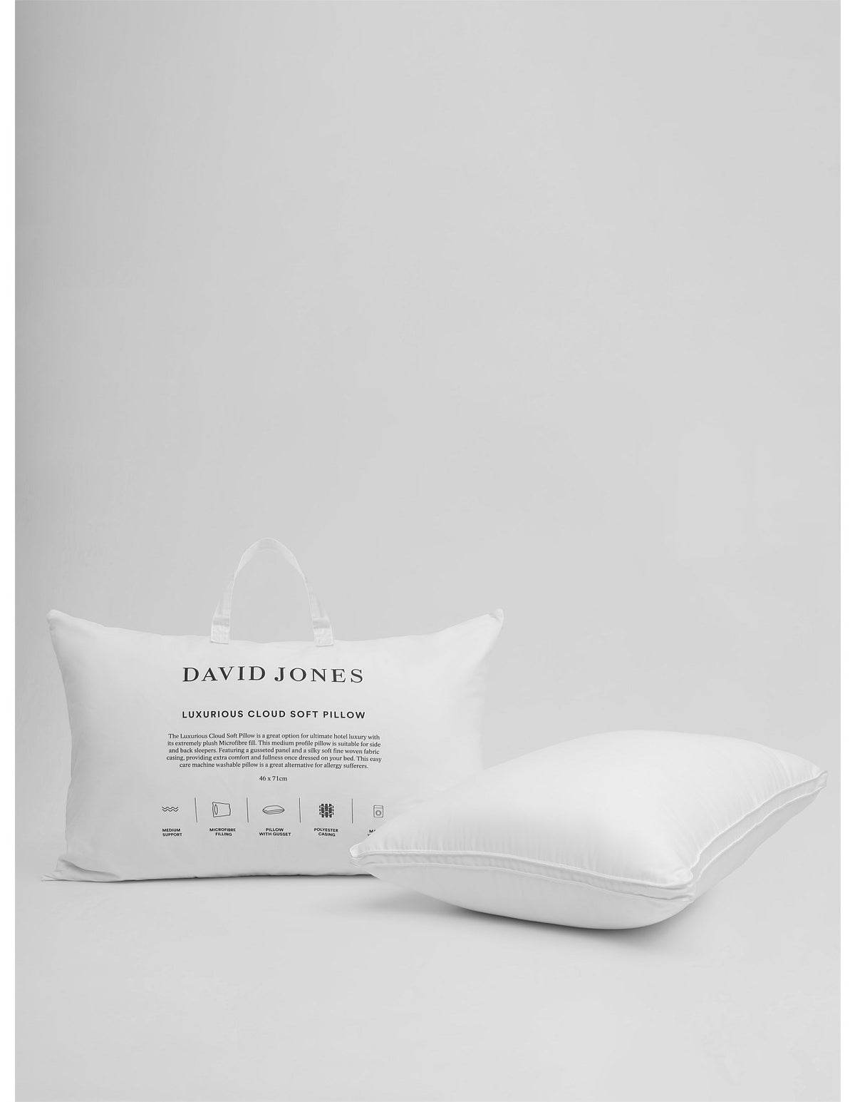 Luxurious Cloud Soft Standard Medium Support Gusseted Pillow White