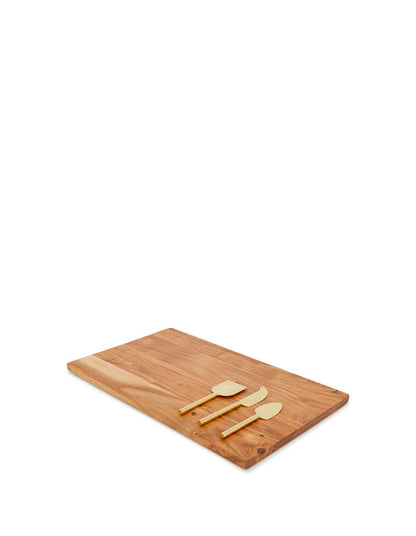 Avalon 50cm Timber Cheese Board and Brass Knives Set Brown