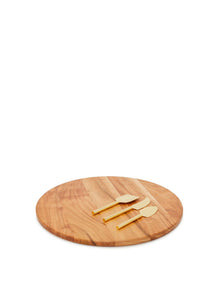 Avalon 40cm Timber Cheese Board and Brass Knives Set Brown