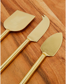Avalon 40cm Timber Cheese Board and Brass Knives Set Brown