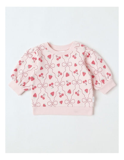 Essential Berry & Bow Sweat Top In Pink