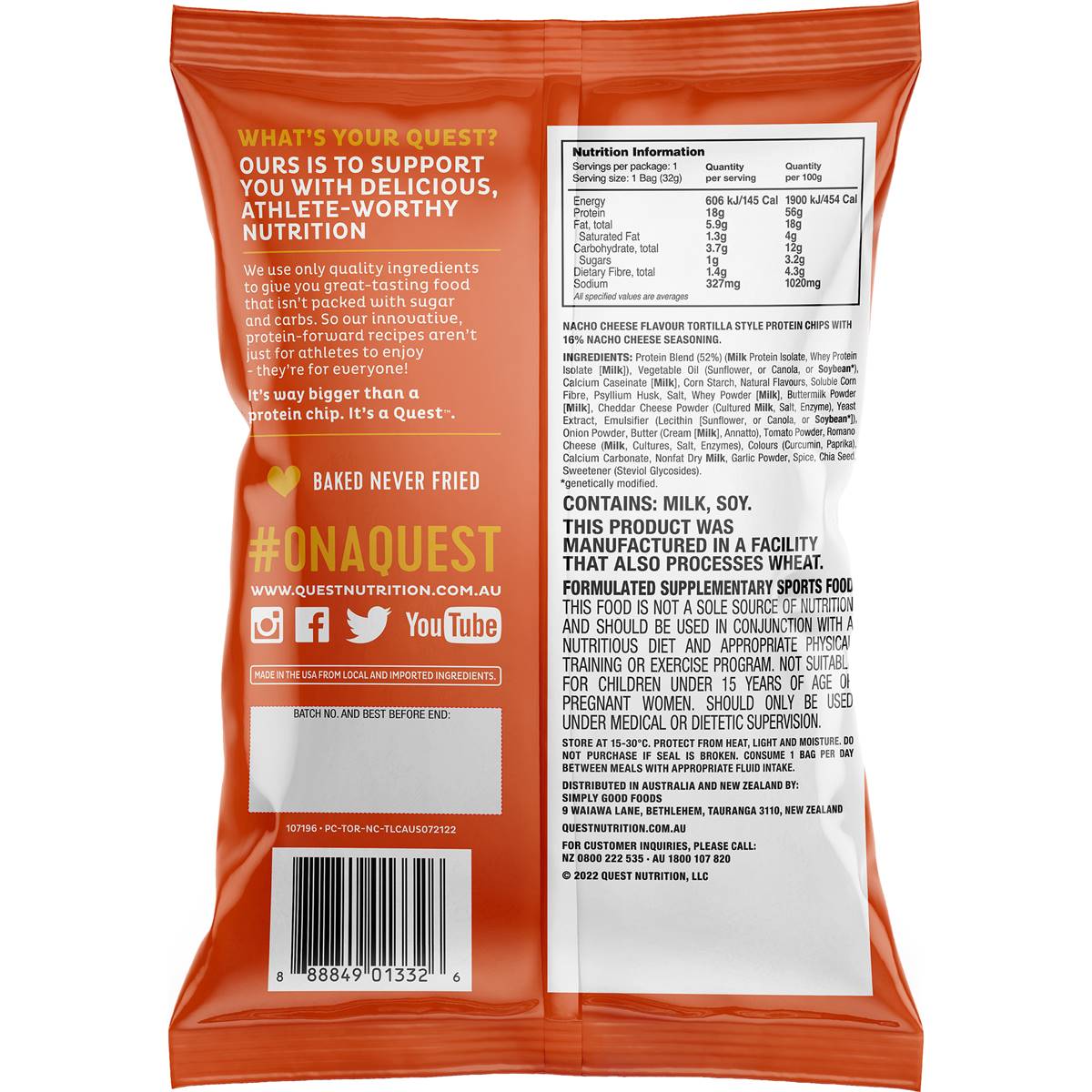 Quest Tortilla Style Protein Chips Nacho Cheese Flavour 32g