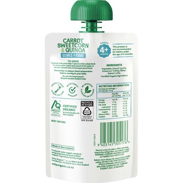 Only Organic Sweetcorn Carrot & Quinoa 120g