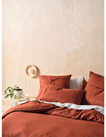 Washed Linen Queen Quilt Cover Set Rust