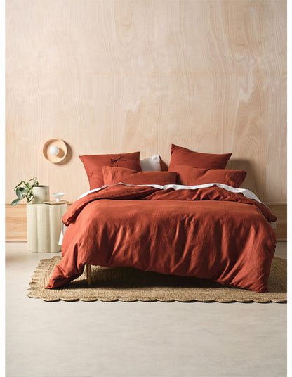 Washed Linen King Quilt Cover Set Rust