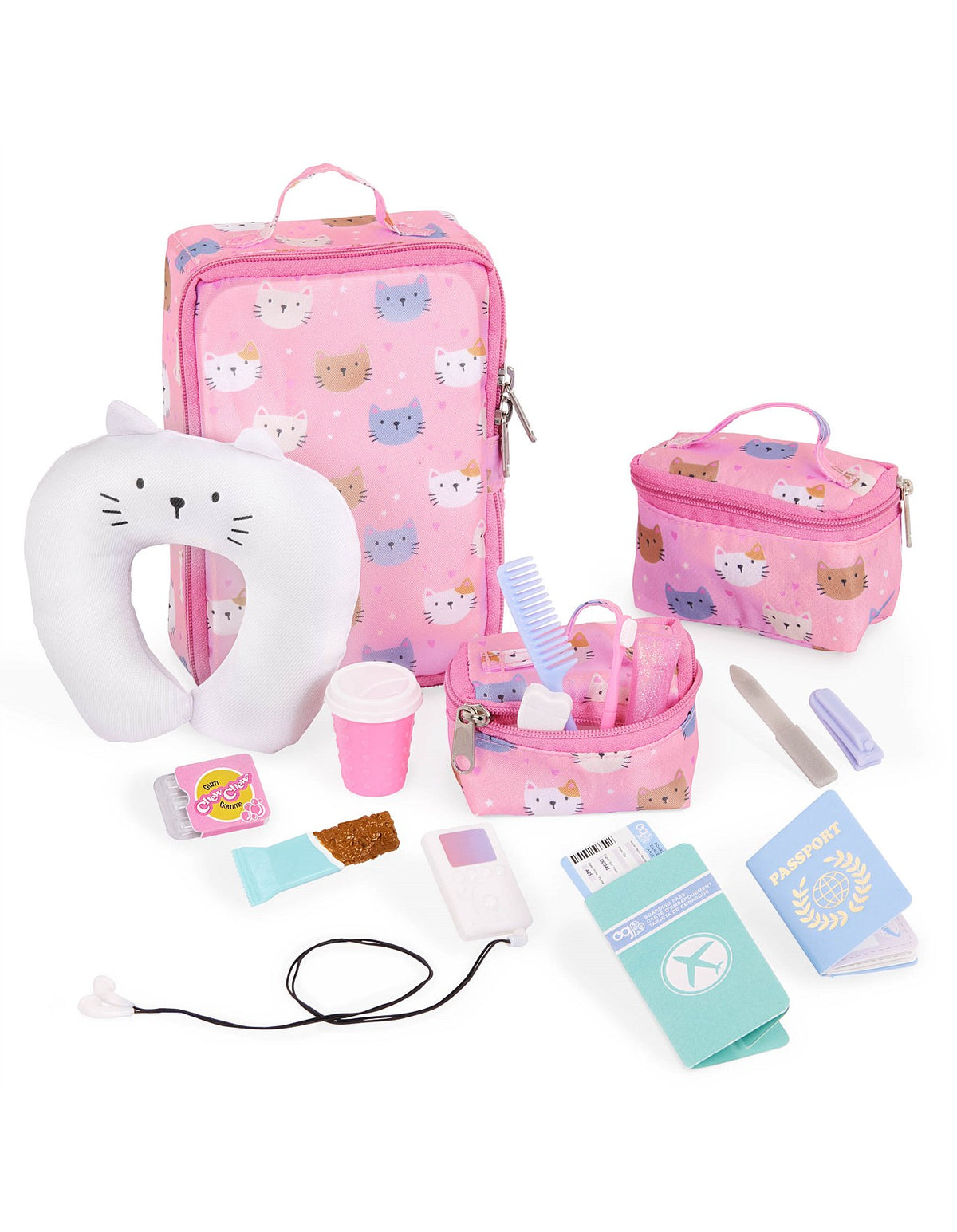 Kitty-Print Luggage & Accessories Set