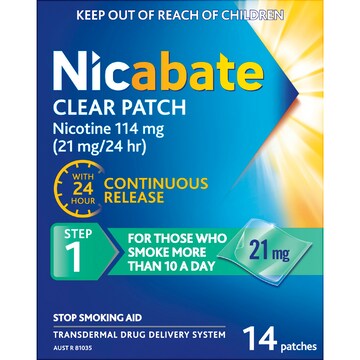 Nicabate Clear Patch Quit Smoking Step 1, 21 Mg 14 pack