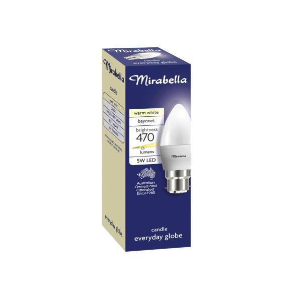 MIRABELLA GLOBE LED CANDLE BC 5.5W 470 LUMENS