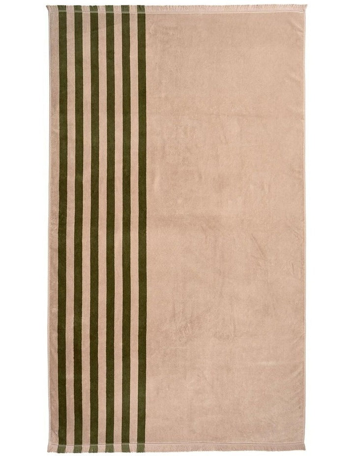 Palma Stripe Australian Cotton Beach Towel in Caper/Shell