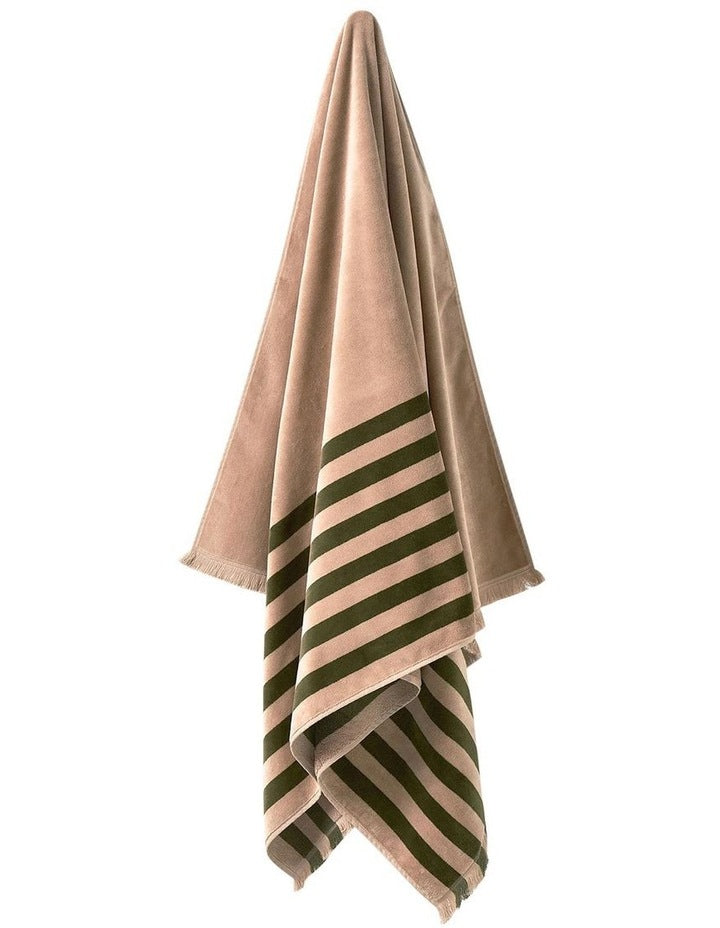 Palma Stripe Australian Cotton Beach Towel in Caper/Shell