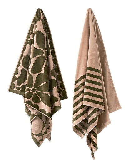 Palma Stripe Australian Cotton Beach Towel in Caper/Shell