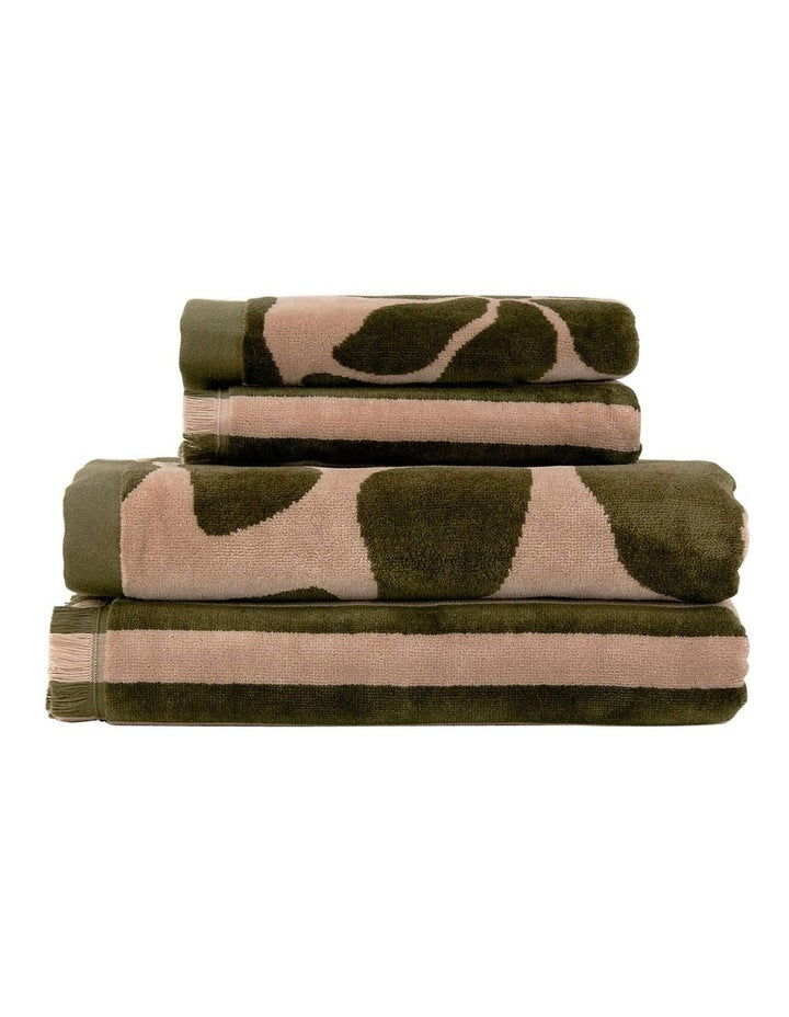 Palma Petal & Stripe Australian Cotton Towel Set in Caper