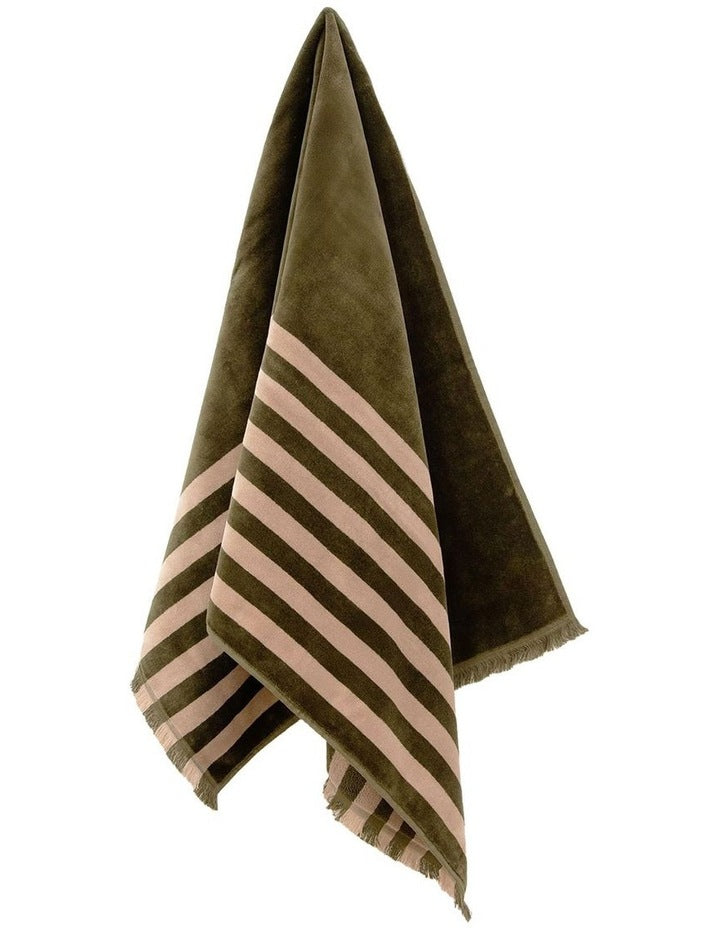 Palma Petal & Stripe Australian Cotton Towel Set in Caper
