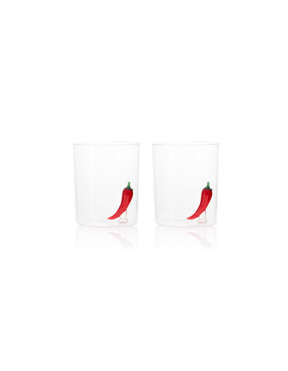 Chilli 450ml Glass Tumblers Set of 2 Clear and Red