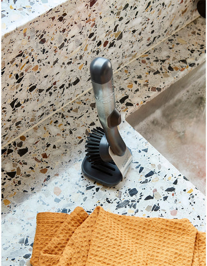 SinkTech 28.7cm Soap Dispensing Dish Brush with Steel Stand Grey