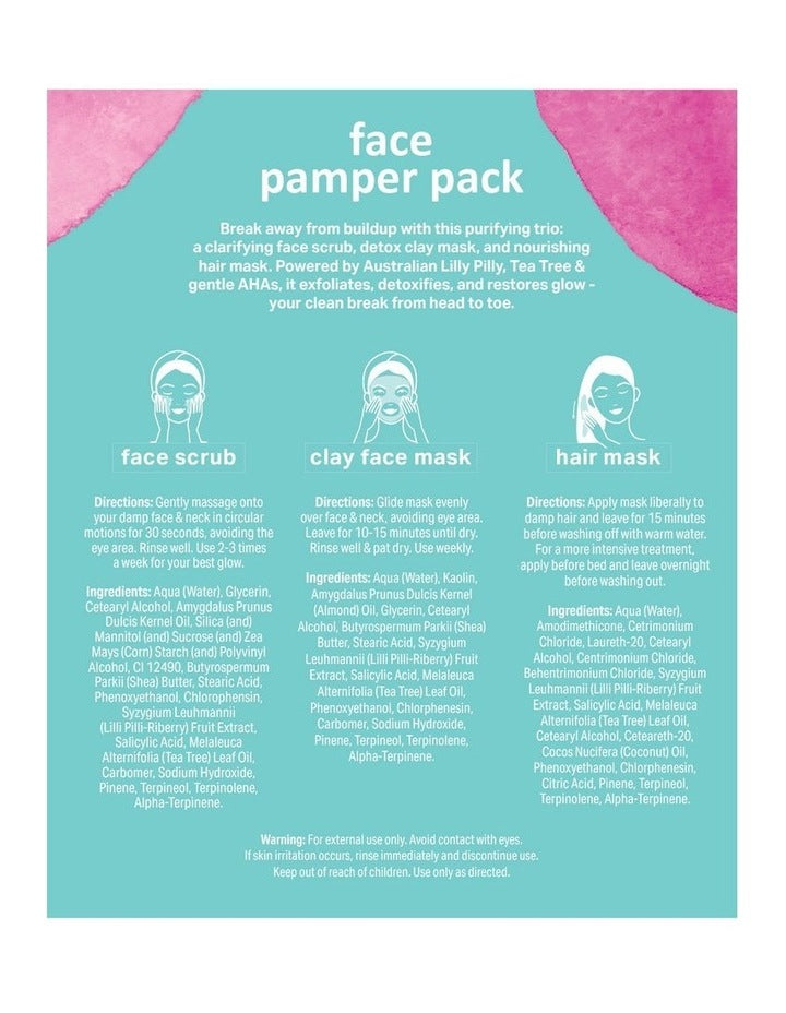 Lilly Pilly Tea Tree & Aha Clean Break Face Pamper Pack