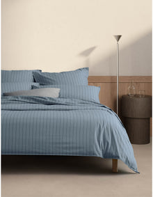 BAYLEY STRIPE WASHED PERCALE EUROPEAN PILLOWCASE PAIR IN STEEL BLUE