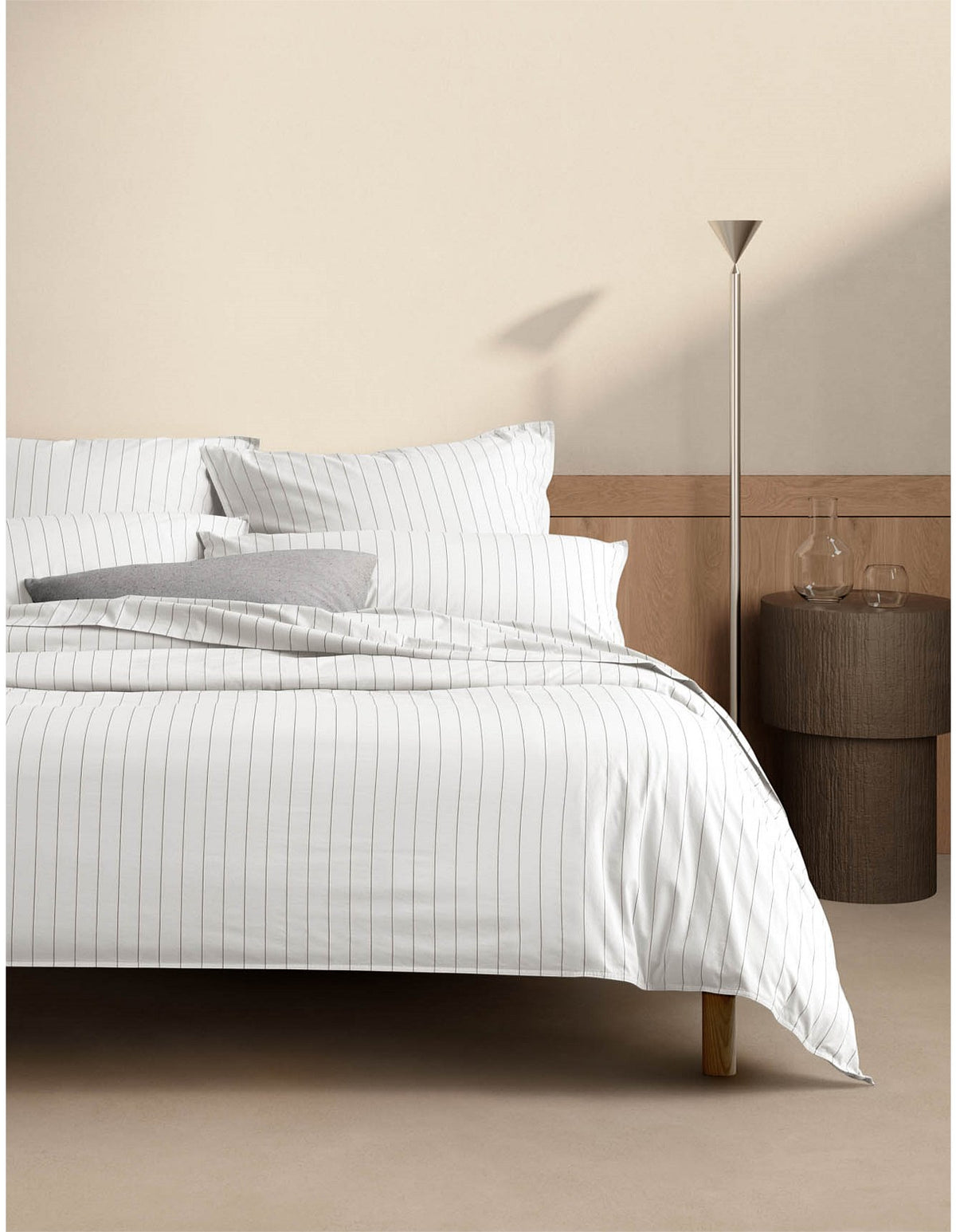BAYLEY STRIPE WASHED PERCALE SUPER KING QUILT COVER SET IN WHITE
