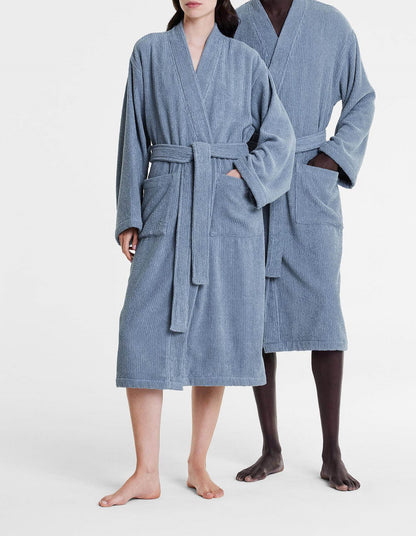LIVING TEXTURES TOWELLING ROBE - L/XL IN ORIENT BLUE