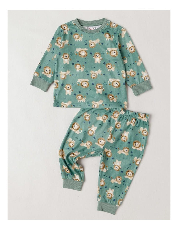 Cosy Knit Lion Pyjamas in Bright Green
