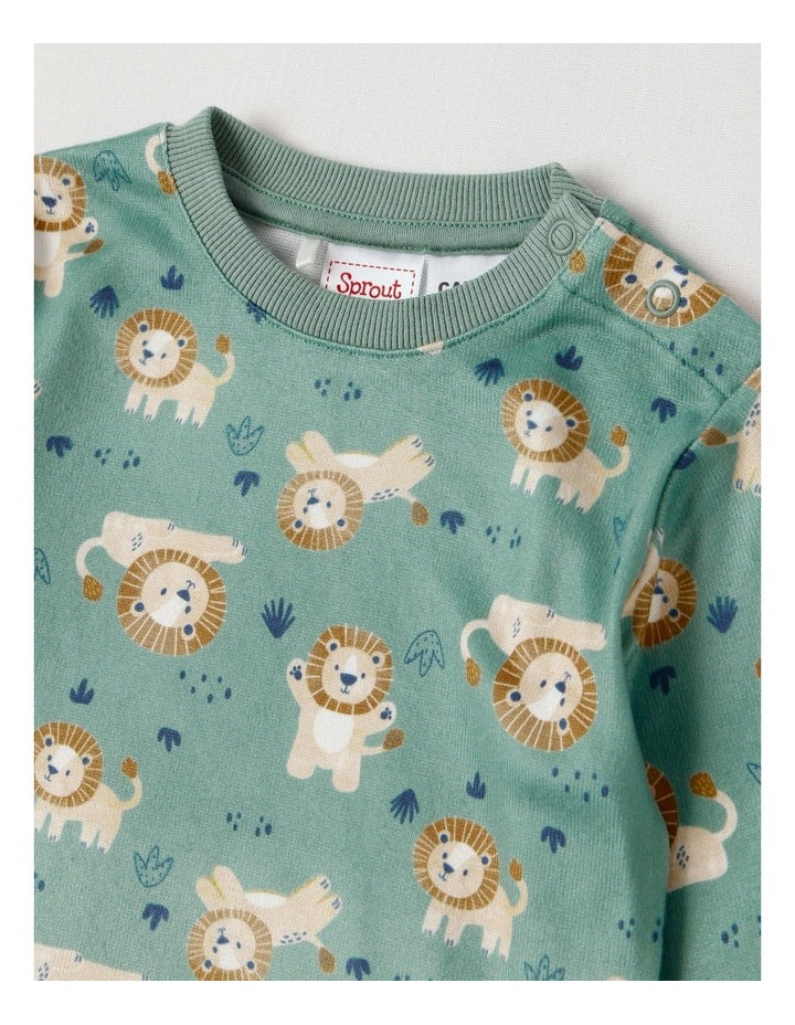 Cosy Knit Lion Pyjamas in Bright Green
